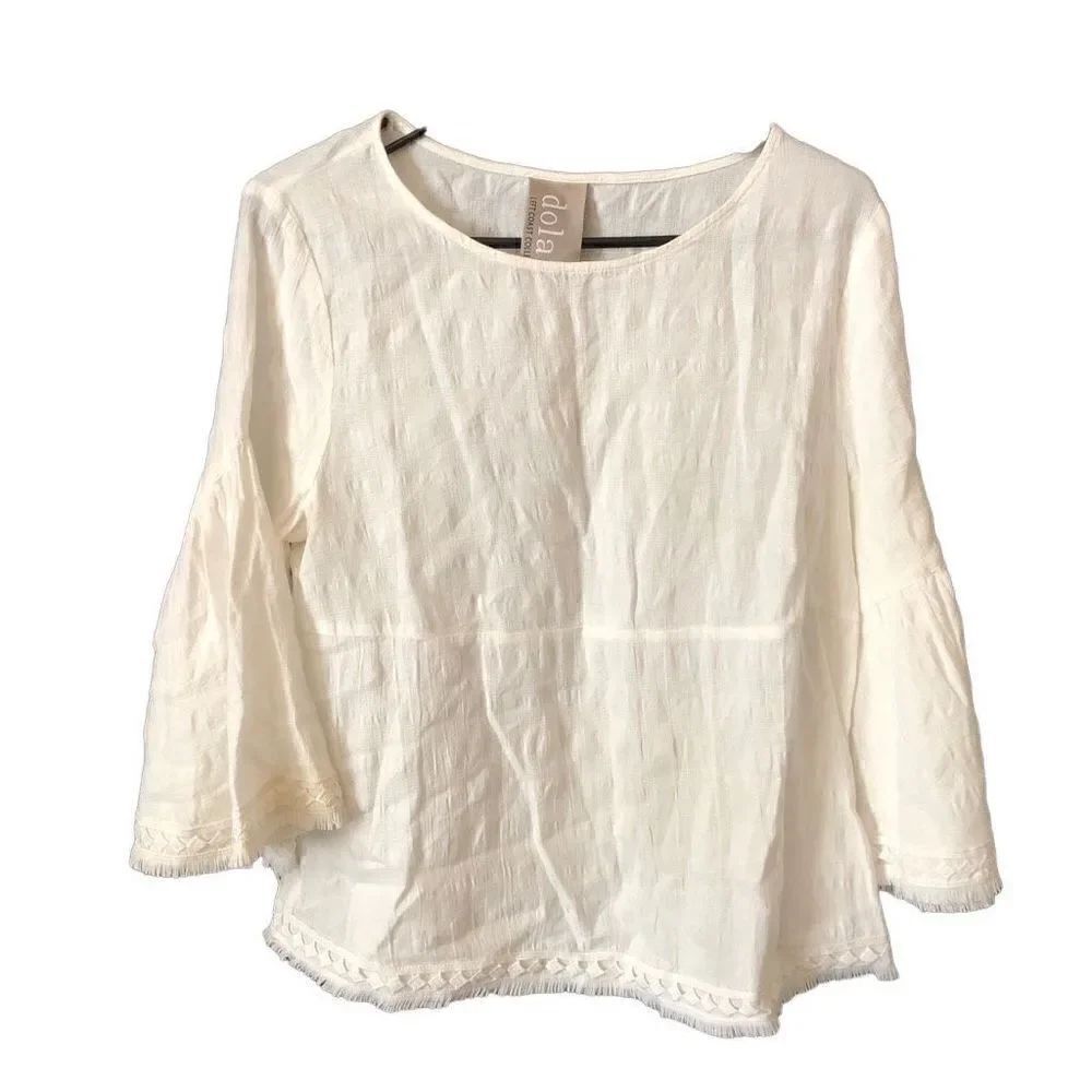 Anthropolgie Dolan The Left Coast Evamarie Bell Sleeve Fringe Top White Size S N